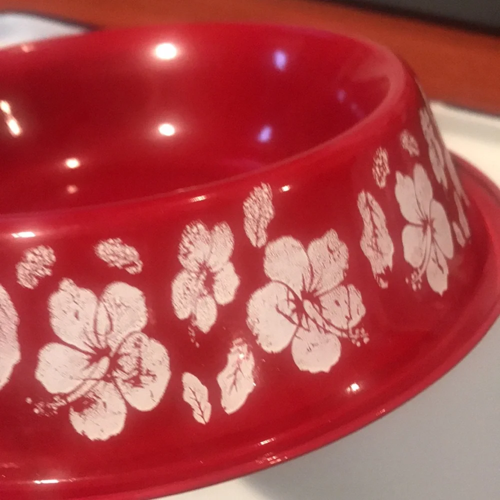 Pet Bowls Red and White Floral 2